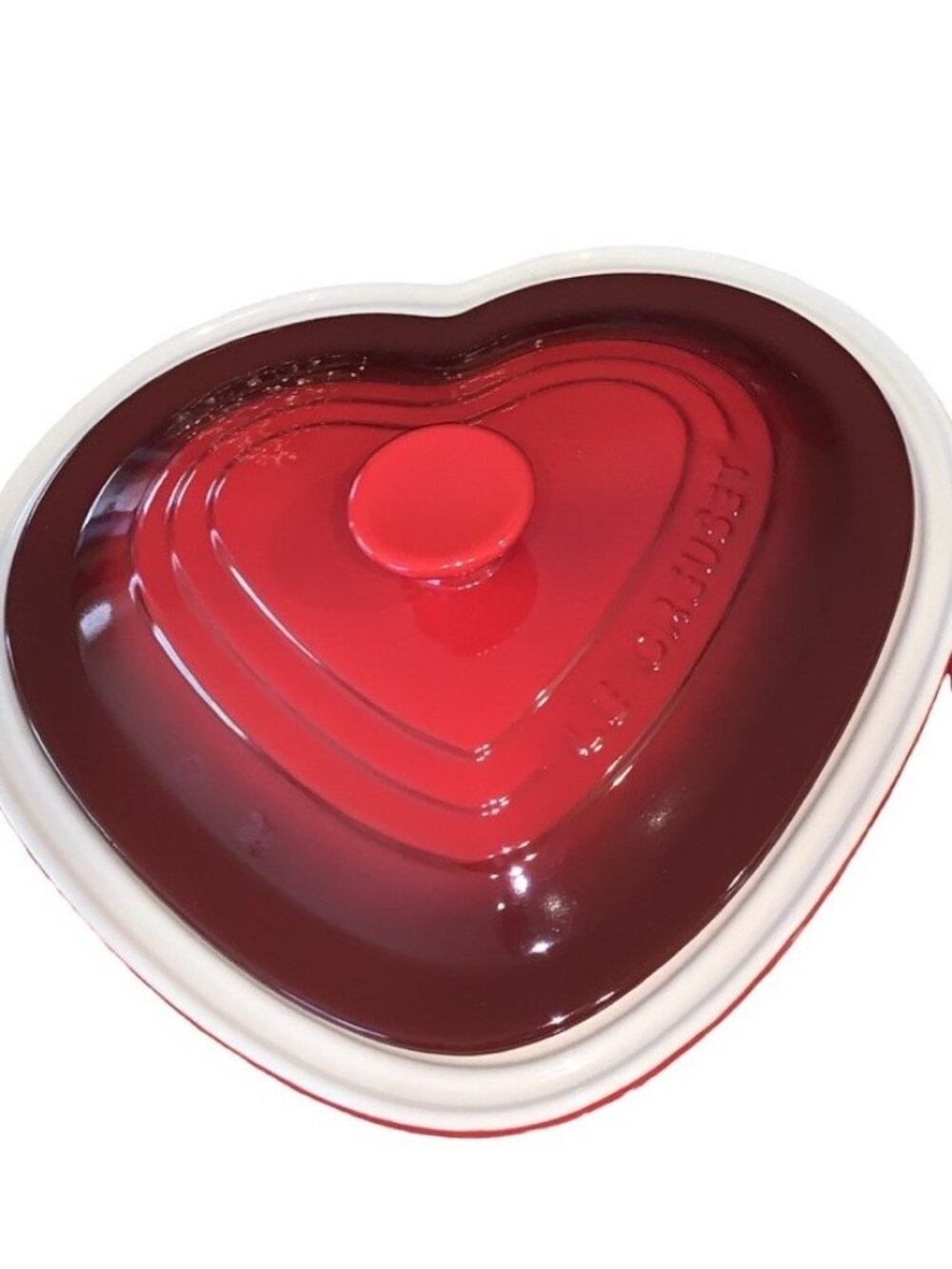 Le Creuset 2-1/2 Qt Red Heart Shaped Stoneware Baker Casserole Dutch Oven w/Lid